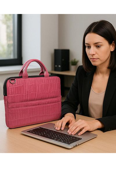 the modawest حقيبة كمبيوتر محمول من جلد التمساح الوردي لجهاز Macbook Air Pro مقاس 13-14-15.6 بوصة مقاومة للصدمات