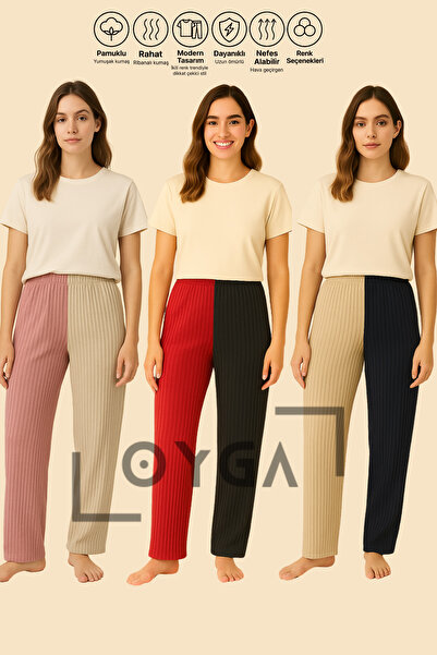 Oyga 3-х частинні жіночі піжамні штани Colorblock Fitilli – модна комбінація кольорів