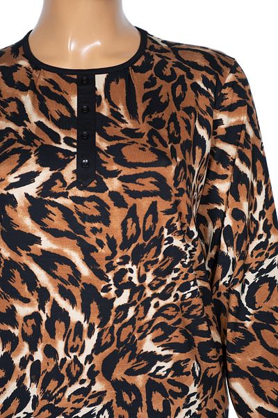 Pıtırcık Cimariva Women's Vera Large Size O Neck Cotton Combed Black Leopard Blouse