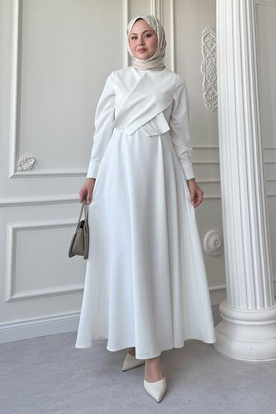 InStyle Rochie albă cu gantere cu detaliu de acoperire încrucișată