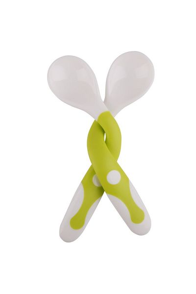 OEM Set of 2 Baby Cutlery BPA-free, Silicone Handle, 14.5 x 3.3 cm, Flexible, +6 months, White/V