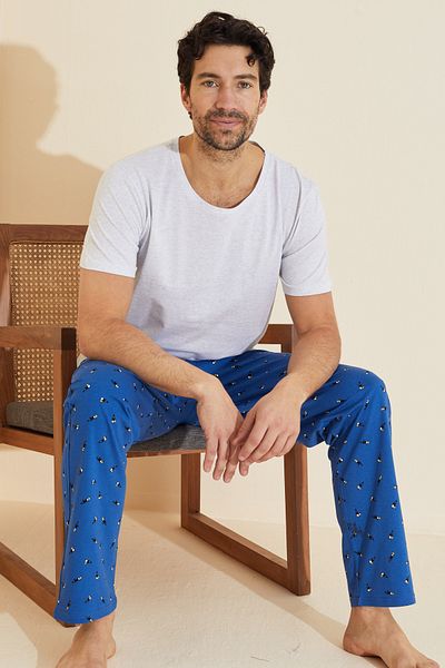 Siyah İnci Gray Patterned Crew Neck Knitted Pajama Suit 25109841