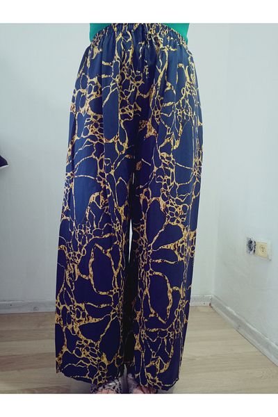 hoaryage Ethnic Patterned 100% Cotton Viscose Pants with Elastic Waist