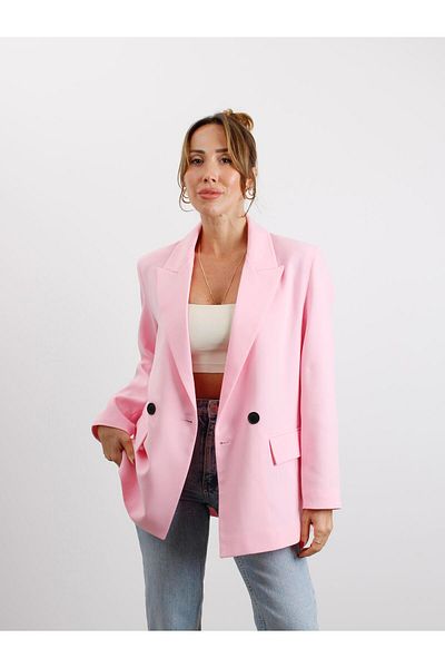 Maldia Shop Women's Polyviscon Fabric Lined Pink Blazer Jacket
