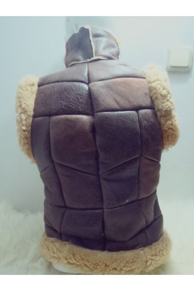 hoaryage Genuine Leather Stitched Lamb Postu Children's Vest
