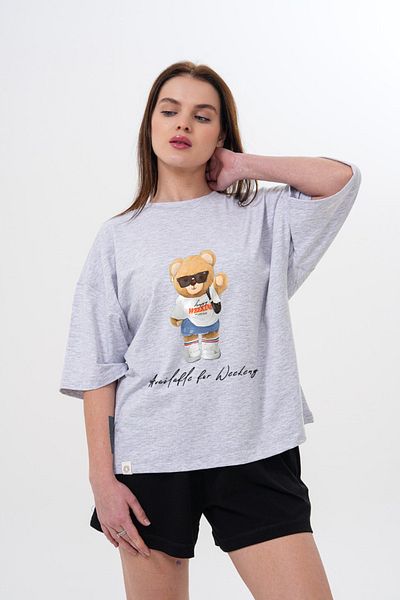 LOU MODA - Women's Bear Printed Cotton Tshirt Oversized Large Size