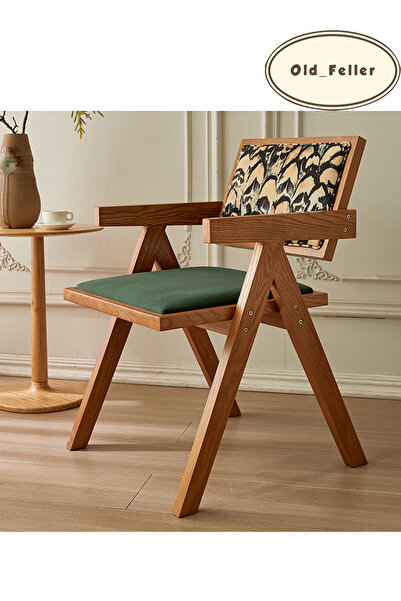 Old_Feller Vintage Dinding Chair - Velvet Seat & Feather Back, Perfect for Living/Dining/Office/Cafe