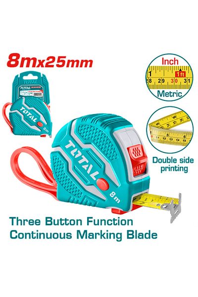 TOTAL 8m x 3mil Self-Locking Steel Tape Measure