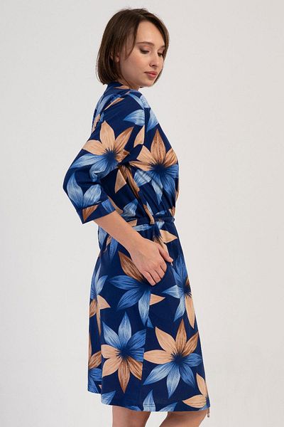 VİENETTA Women's Capri Sleeve Navy Blue Dressing Gown C7T9N4O804