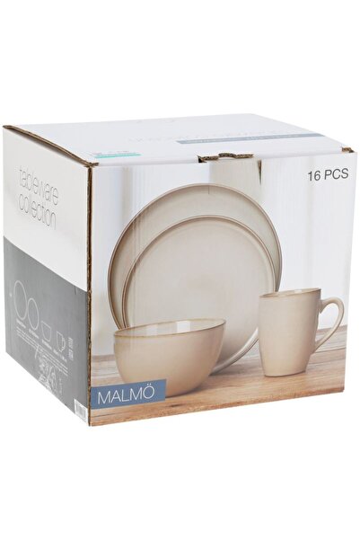 Tavola Dinner Set Of 16 Plates Set Stoneware Beige Collection Dishwasher Microwave