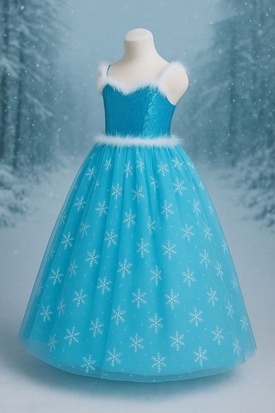 Parti Kırtasiye Frozen Frozen Elsa Strap Costume Blue Girl's Tarlanlı Sequin Dress