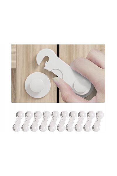 zola Set of 10 white child safety locks, universal, plastic, adhesive bonding, 9.5x3.7 cm, white