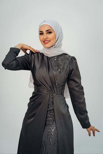 Marvella By Rasha Moonlit Veil Stoned Silky Dress