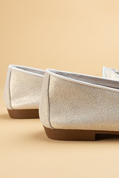 Deery Balerini de damă din piele intoarsa autentica cu sclipici albe