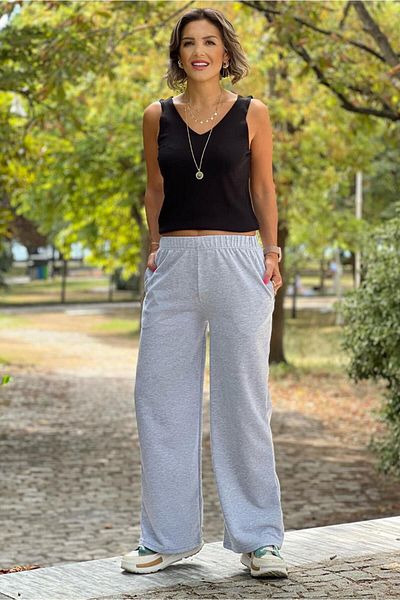 Nevin Kaya Moda Γκρι Χρώμα Magic Cut Λεπτό παντελόνι που δείχνει ψηλό