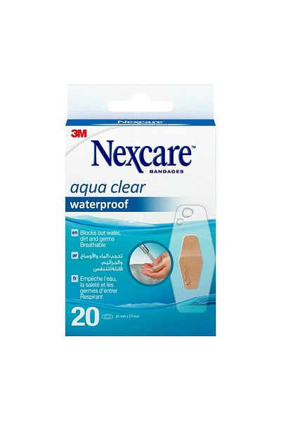 Nexcare Aqua Clear Waterproof Bandage 20 pcs – 100% Waterproof Protection