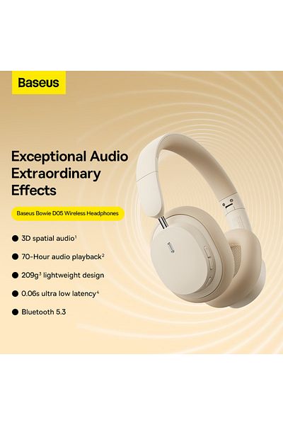 Baseus BASEUS Bowie D05 Wireless Bluetooth Headset Foldable HiFi Stereo Music Headphone - Creamy White