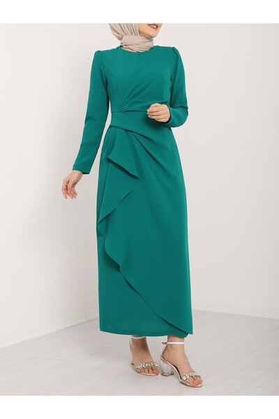 HİJABAYA Asymmetrical Crepe Dress with Aller Front and Skirt