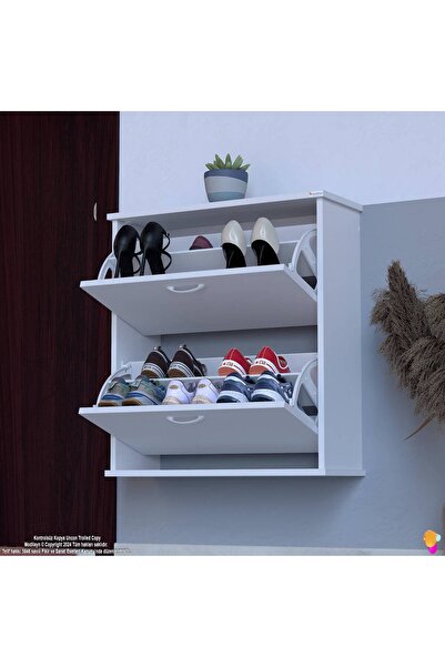 Modilayn UMAY Asma Kapı Önü 72 x 78 x 25,5 cm’lik 2 Düşer Kapak 4 Göz Bölmeli Ayakkabılık