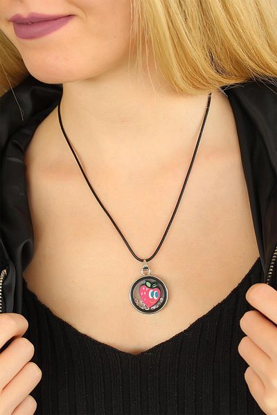 Skygo Strawberry Figured Black Leather Cord Necklace - Tj-Bko4490-Ks