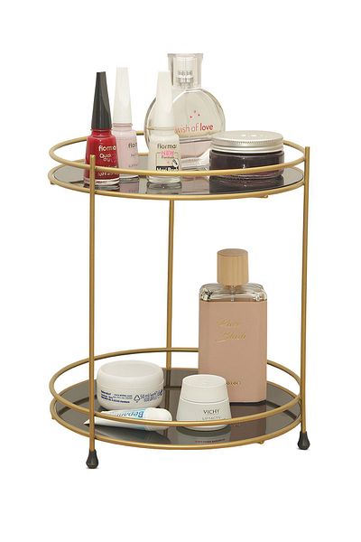 HOMİNG Gold Metal 2 Layer Plexiglass Homing Cosmetic Organizer