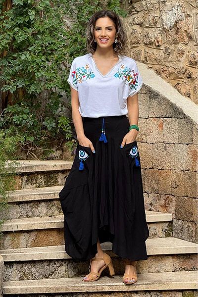 Nevin Kaya Moda Black Eye Embroidered 100% Cotton Shalwar Skirt