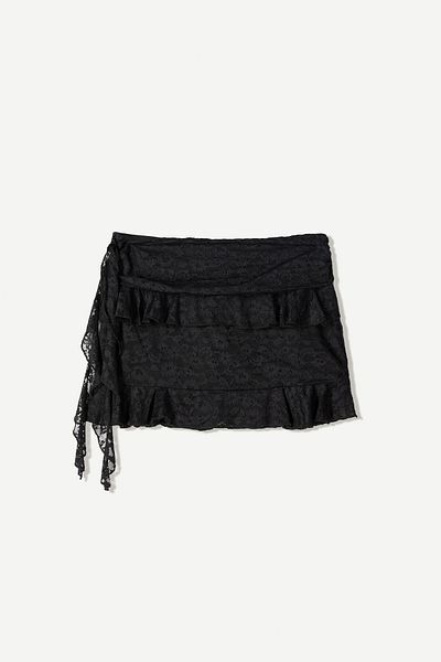 Bershka Blonde lace ruffled mini skirt