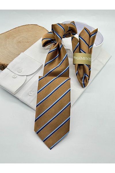 Gutiero Classic Tie with Gold Striped Handkerchief