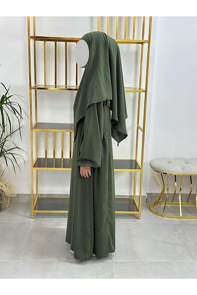 erasra class Κοριτσίστικο φόρεμα Hijab, Σουφλέ Κασκόλ Σετ Πράσινο