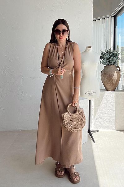 ELVAN TOLON Milky Brown Buttoned Double Breasted Dress