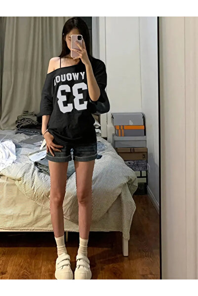 Keywest Γυναικείο μπλουζάκι με λαιμόκοψη Oywouos με στάμπα Oversize 100% βαμβάκι