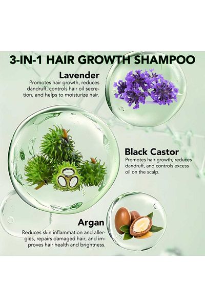 NOVA KISS 3 In 1 Shampoo With Castor Oil, Lavender, Argan For Hair Growth, 300 ml