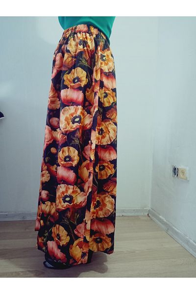 hoaryage Fusta maxi lungime din țesătură de viscoză cu modele de culori vii, cu talie elastică