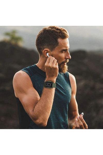 REDz Accessories Strap With Included Case 2 In 1, Ultra Armor, For Apple Watch, Silicone, Khaky - Watch 42/44/45 Mm