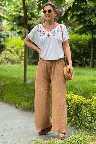 Nevin Kaya Moda Biscuit Color Salsa Wrap Pants