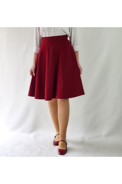 YAXİ Burgundy Six Piece Woven Bell Skirt