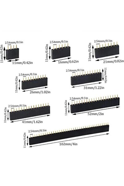 Hatfon Elektronik 120 Adet Header Seti 2,54mm Dişi 4-20 Pin 8 Çeşit Şeffaf Çantada