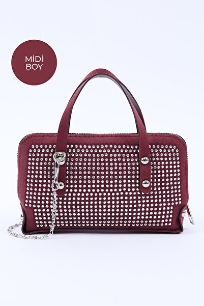 SHAKA Claret Red Shk223 Suede Fabric Stone Mini Size Zippered Single Compartm...