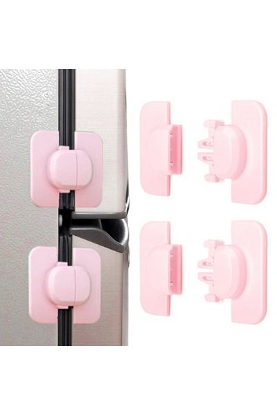 zola Set of 2 child safety locks, corners, furniture, refrigerator, plastic, adhesive bonding, 6.5x6x1 cm
