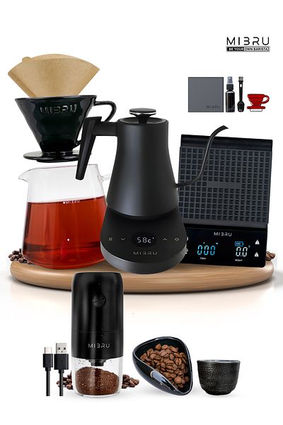 MIBRU V60 Coffee Pour Over 12-Piece Set – Filter, Electric Kettle, Coffee Maker & Premium Accessories