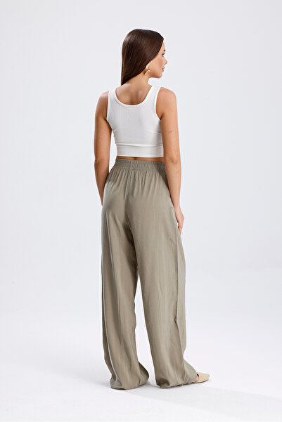 jöns since 1997 Women's Elastic Waist Soft Modal Fabric Wide Leg Draped Trousers