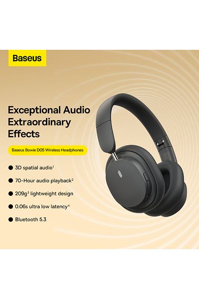 Baseus BASEUS Bowie D05 Wireless Bluetooth Headset Foldable HiFi Stereo Music Headphone - Dark Gray