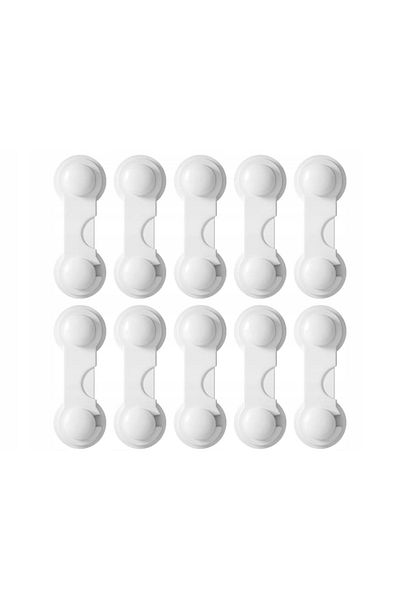 zola Set of 10 white child safety locks, universal, plastic, adhesive bonding, 9.5x3.7 cm, white