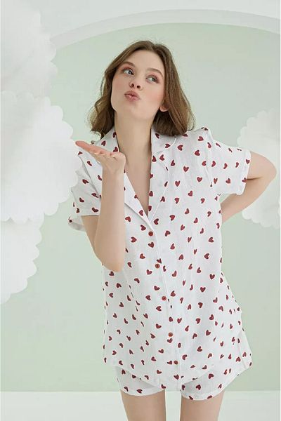NBB Cotton, Short Sleeve, Women's Shirt & Shorts Set, Heart Printed