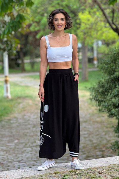 Nevin Kaya Moda Mona Lisa Black Special Design Trouser Skirt