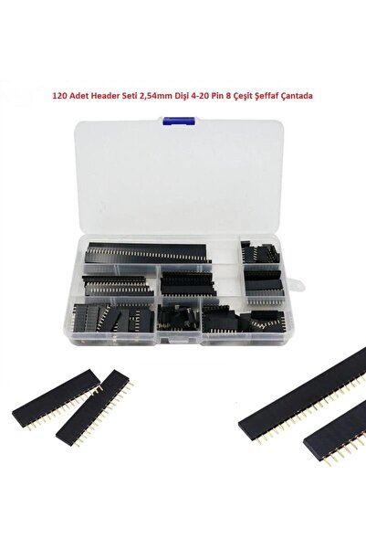 Hatfon Elektronik 120 Adet Header Seti 2,54mm Dişi 4-20 Pin 8 Çeşit Şeffaf Çantada