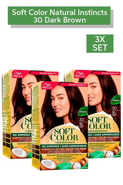 Wella Soft Color Earth Collection - Natural Instincts Color, Aloe Vera & Shea Butter - 30 Dark Brown X 3