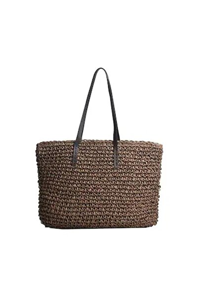 Luminos Butik Πολύ καφέ φυσικό χρώμα Χειροποίητη ψάθινη πλεκτή τσάντα ώμου κα...