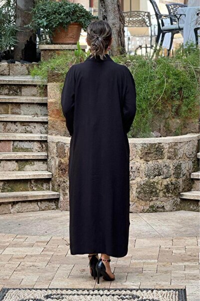 Nevin Kaya Moda Black Collar Baklava Sequined Shirt Dress