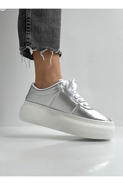 Friend & Trend Silver Women's High Sole Lace-Up Casual Sneaker Shoes Ft399